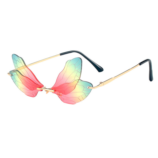 MOSI Fashion Rimless Dragonfly Wing Sunglasses Women Vintage Clear Ocean Lens Eyewear Men Pink Yellow Sun Glasses Shades UV400