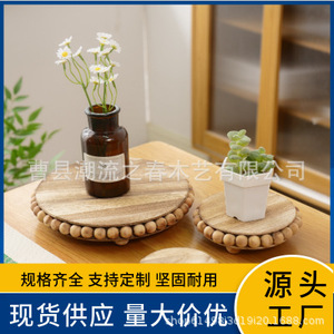 Base decorativa redonda de madera con cuentas para suculentas y plantas pothos, organizador de artículos de baño de madera. - Product Image 5