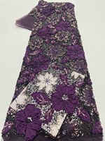 Tissu en dentelle brodée de haute qualité avec des paillettes, des fleurs blanches et des perles pour vêtements féminins