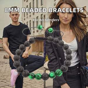 Bracelet ajustable en pierres naturelles, perles de lave, couleur malachite, cordon tressé, unisexe, cadeau, bijoux - Product Image 2