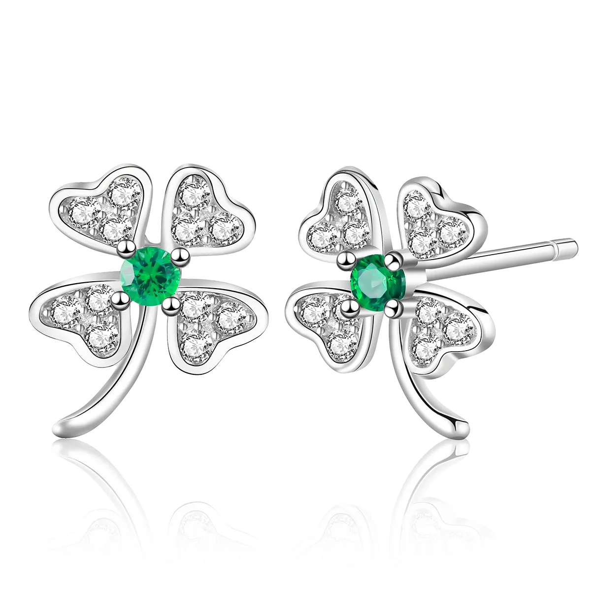 Luxury Women Earrings Emerald Shiny Round Cut White CZ Four Leaf Clover Earring for Girl