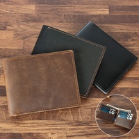 Dompet klasik kulit crazy horse retro merek pria, tipis, banyak slot, tas selempang kulit sapi, tempat kartu sederhana dari kulit, dapat dikustomisasi