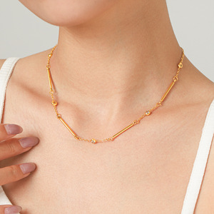 Collar de Acero Inoxidable Antideslustre, Resistente al Agua, Sin Decoloración, con Circonita Cúbica Brillante, Chapado en Oro de 18K, Accesorio Diario para Mujer - Product Image 1
