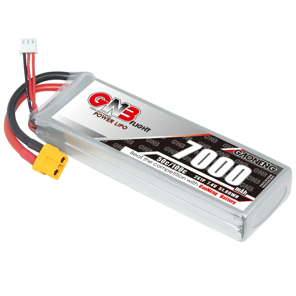 Bateria para RC LiPo, GNB GAONENG 2S 7000mah 7.4V 50C 100C XT60 RC, para carros, barcos, drones e caminhões de corrida