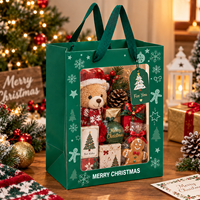 Sacs en papier kraft personnalisés pour Noël avec poignée en coton, fenêtre en PVC, sacs cadeaux en carton blanc pour emballages de fêtes