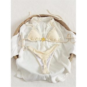 FOXA Women's 2 Piece Textured <b>Bikini</b> <b>Set</b> Metal Starfish Halter <b>Triangle</b> Swimsuit Cheeky Bathing Suit - Product Image 5