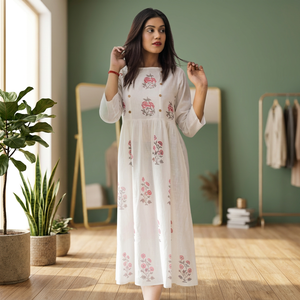 New Women Summer Cotton <b>Boho</b> Party Cocktail Long White Kurta / Kurti Indo Western Wear - Product Image 3