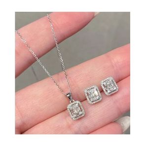 Xinfly Luxury Jewellery Square Shape 18k Gold Natural Diamond Necklace and <b>Earrings</b> - Product Image 1
