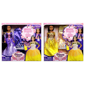 Disfraz de Princesa con Corona y Set de Muñeca para Unisex de 8 a 13 Años, Falda de Tul Amarillo Dorado, Muñeca de Moda Incluida de 29 cm - Product Image 3