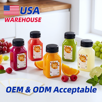 Bouteilles de jus en plastique transparent de 4 oz, lot de 100, contenants carrés en PET pour boissons, bouteilles avec bouchons pour bar, café, à emporter