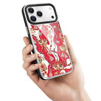 Étui de téléphone de luxe A9 en verre avec bordure contrastante argent-noir, protection intégrale 360° pour 17 Pro, style baroque vintage