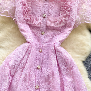 ชุดเดรสยาวปักลายลูกไม้สไตล์วินเทจฝรั่งเศสสำหรับฤดูร้อน - Product Image 5