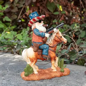 Estatua patriótica del tío Sam montando enano-escultura moderna al aire libre con rifle y caballo, decoración de resina resistente a la intemperie para jardín - Product Image 5