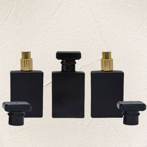 Luxury Matte Black 30ml 50ml 100ml Glass <b>Perfume</b> <b>Bottle</b> Flat Rectangle Clear Refillable Oil <b>Bottle</b> Box Screen Printing Pump - Product Image 1