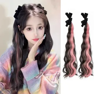 Fashionable Highlight Elf Ear 2Pcs Synthetic Wig Sweet Princess Head <b>Bow</b> <b>Clip</b>-on Curly Hair Ponytail Wig for Women - Product Image 1