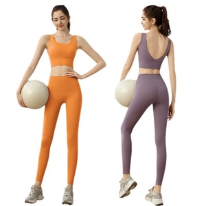 Conjunto de yoga de una o dos piezas de spandex/nylon de alta elasticidad con sensación de espalda descubierta, chaleco de alta resistencia y control de abdomen de cintura alta - Product Image 5
