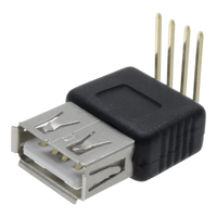 Trou traversant USB Type A 2.0A 5.0V 2.54 Pitch RS PRO Mâle 90 Degrés Cuivre 4 PIN Connecteur DIP Montage Vertical sur Circuit Imprimé