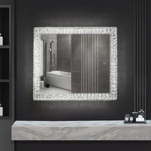 3 Color Lights Diamond Luxury Wall Mounted Vanity Mirror Crystal Framed Mirror For Bathroom