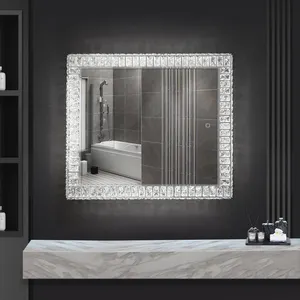 Drie Kleuren Lampen Diamant Luxe Muur Gemonteerde Make-Up Spiegel Kristallen Frame Spiegel Voor Badkamer