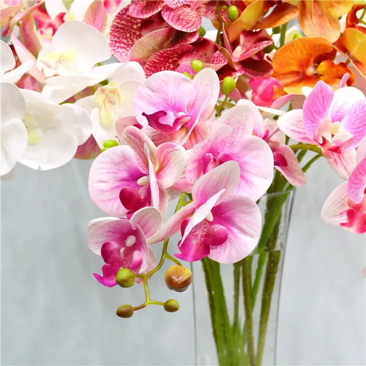 Dendrobium orkide yüksek kaliteli Phalaenopsis 6 kafa yapay düğün ve dekorasyon için