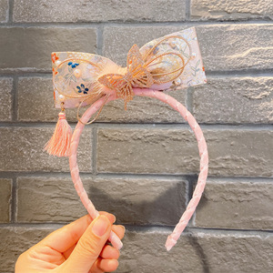 Accesorios chinos para <span class=keywords><strong>niñas</strong></span>, diadema cheongsam roja de Año Nuevo chino para niños, <span class=keywords><strong>flores</strong></span> y mariposas con borlas, diadema - Product Image 2