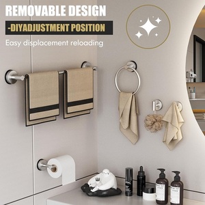 Juego de 5 piezas de baño de acero inoxidable 201, 2 ganchos, soporte para pañuelos, anillo de toalla, barra de toalla telescópica, montaje de ventosa - Product Image 6