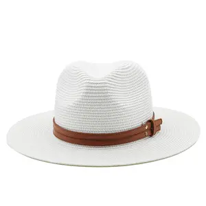 Custom Logo Unisex Summer Beach Hat Breathable Large Wide Brim Panama Straw Sun Caps UV Protection Bucket Hats