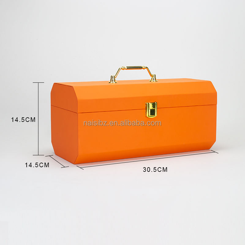 Custom Luxury Leather Octagonal Box Handheld Metal Lock Gift Box MDF ...