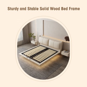 <span class=keywords><strong>Matelas</strong></span> d'usine en bois, lit de couchage, cadres de base avec tête de lit, cuir populaire moderne, hôtel, plate-forme rembourrée, lits en bois, cadre - Product Image 2