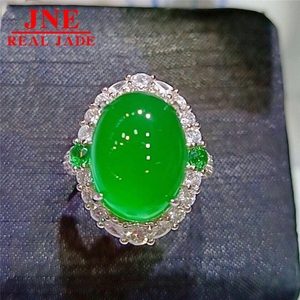 Anillos y Colgantes de <span class=keywords><strong>Jade</strong></span> Natural Tipo A, Anillo de <span class=keywords><strong>Jade</strong></span> Verde Intenso con Incrustaciones de <span class=keywords><strong>Oro</strong></span> de 18K para Mujer - Product Image 1