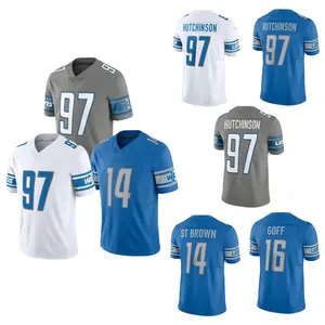 Dijahit jersey sepak bola Amerika Detroit 14 St. Brown 16 Jared Goff 88 Hockenson 97 Hutchinson 1 okodah 68 Taylor Decker