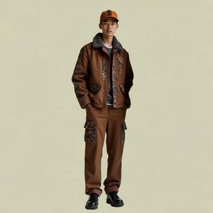 Veste en polyester/coton pour homme, isolée et chaude, bombardier aviateur d'hiver, ensemble de style décontracté à motif de lettres brodées - Product Image 6