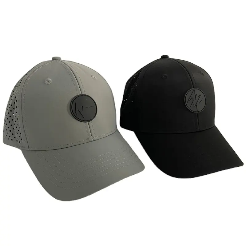 BSCI topi bisbol olahraga performa nilon, topi bisbol Golf lubang potongan Laser, topi karet PVC kustom 5 Panel cepat kering