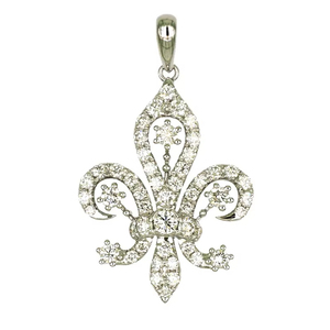 Pendentif Fleur de Lys en Or 18 carats et Diamants 0,842 ct 50 Pierres 3,37 g Collection de Bijoux Symboliques de Haute Joaillerie - Product Image 1