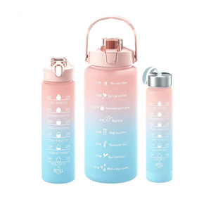 Lot de Bouteilles d'Eau en Plastique 3-en-1 de 2000ML et 300ML avec Marqueur de Temps et Paille, Personnalisable avec Logo – Vente en Gros - Product Image 2
