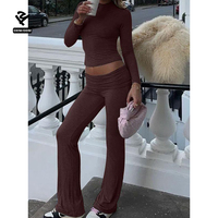 Ensemble de détente pour femmes grandes tailles F5027, pantalon de yoga à revers, haut à manches longues, pantalon évasé, ensemble deux pièces, vêtements pour femmes, pyjamas