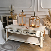 Table basse rectangulaire en bois massif Innova Home, style rustique, avec tiroir de rangement, pour salon et salle à manger, faite à la main