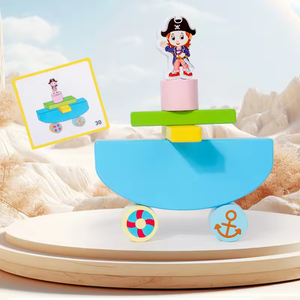 Jeu de construction d'empilement en bois Bateau Pirate pour enfants EDULAND, blocs d'équilibre, cartes d'apprentissage précoce pour bébés, jouets éducatifs - Product Image 6
