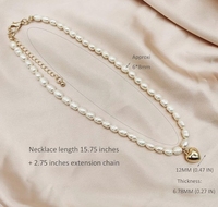 Collier en or plaqué 14 carats avec pendentif cœur classique et perles Edison AAA de 6-7 mm pour femmes et enfants, cadeau de fête ou de Saint-Valentin
