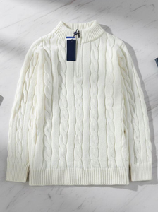 Suéter de punto 100% algodón con media cremallera, cuello simulado, tejido de cable, para hombre, casual, de invierno, transpirable, venta al por mayor, prendas de punto personalizadas - Product Image 2