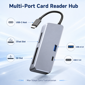 Lector de Tarjetas <span class=keywords><strong>4</strong></span> en 1 CFast 2.0 SD <span class=keywords><strong>4</strong></span>.0 Tipo C USB 3.0 HUB de Aluminio UHS-II 312MB/s, Adaptador de Base para Tarjetas de Memoria para Cámara y PC - Product Image 3