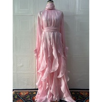 Robe longue élégante pour femmes WIWT, col haut, manches longues, volants, fluide, décontractée, pour les fêtes, tenue quotidienne, vêtements pour femmes