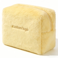 Pochette cosmétique en fausse fourrure avec logo personnalisé, fermeture éclair, réutilisable, sac de rangement pour maquillage de voyage