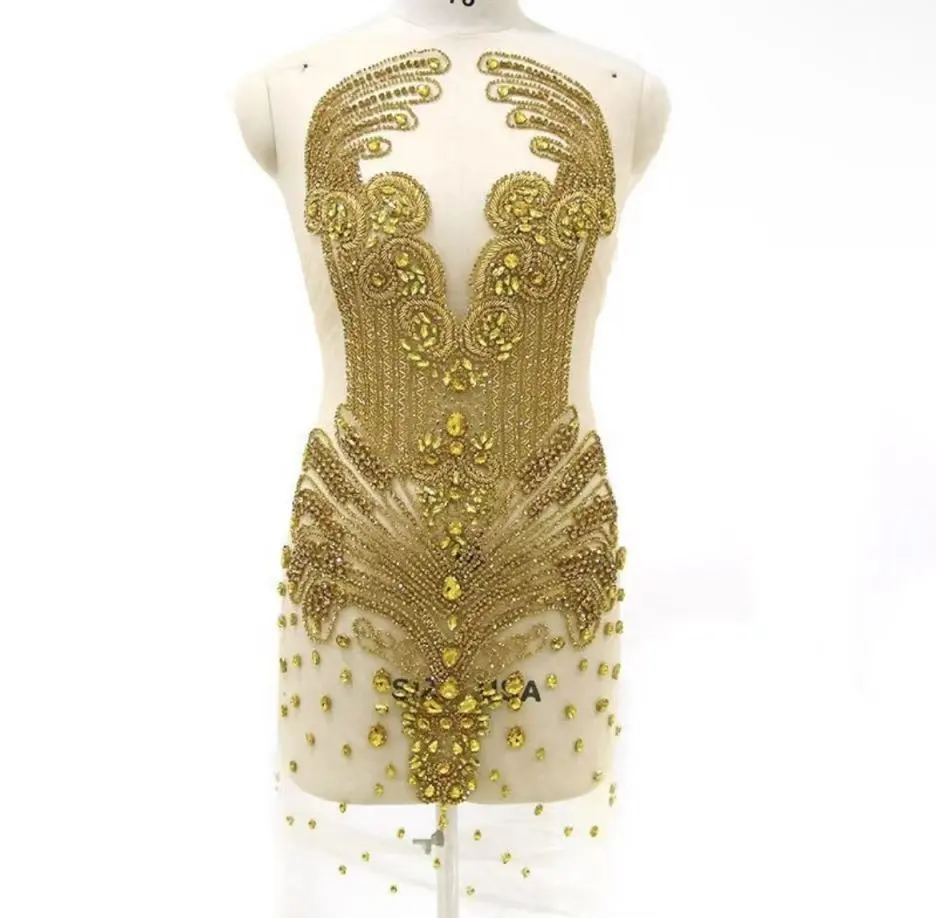 RM-453 Mode Frauen gute Qualität handgemachte Perlen Kristall Strass Patch Mieder Kleid Body Applique für Prom Party Kleid