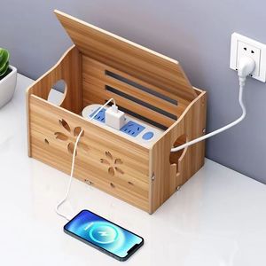 Caja de almacenamiento de madera para regleta de enchufes con organizador de cables para uso en oficina y hogar - Product Image 4