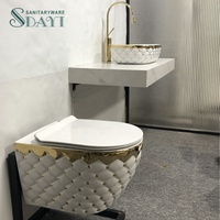 SDAYI luxe couleur dorée point une pièce types bassin salle de bain évier en céramique suspendu ensembles de toilette fille wc cuvette de toilette