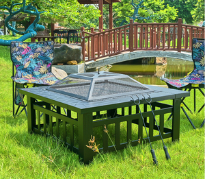 Foyer extérieur carré en métal Table de foyer arrière-cour Patio jardin cheminée à <span class=keywords><strong>bois</strong></span> Inserts - Product Image 5