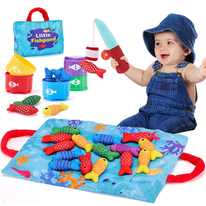 Giocattoli Montessori Gioco di pesca in tessuto con tazze impilabili Giocattoli per la pesca Giocattoli per bambini Piccoli giocattoli per il conteggio dei numeri e l'ordinamento dei colori - Product Image 2