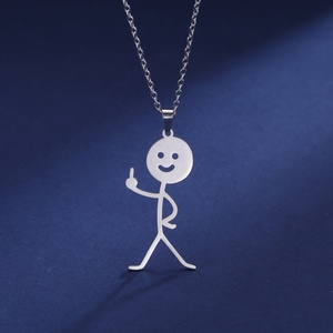 Kalung Liontin <span class=keywords><strong>Rock</strong></span> Punk Doodle Jari Tengah Stickman Bahan Stainless Steel Perhiasan Fashion untuk Wanita Pria - Product Image 2