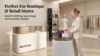 Comptoir de réception/caisse au design minimaliste en béton texturé, avec corps arrondi et bande LED à base chaude, pour magasin de vêtements, personnalisable OEM